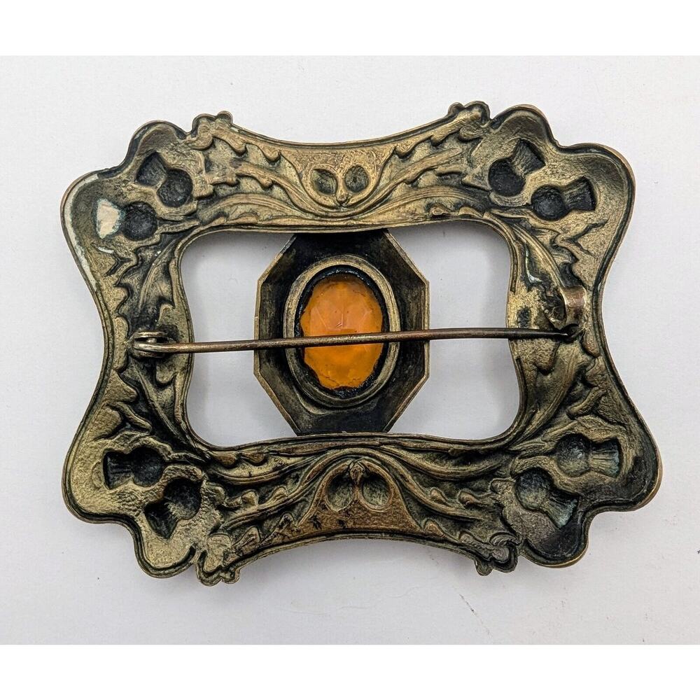 Scottish Thistle Brooch Sash Pin Faceted Glass Art Nouveau Antique - Picture 2 of 6